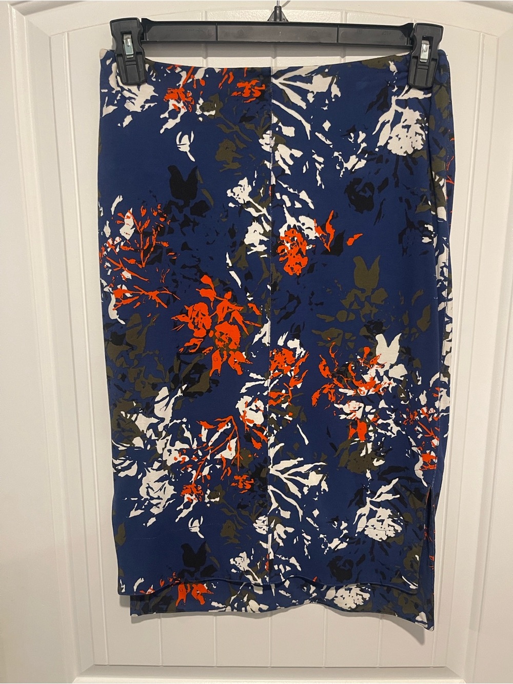 Lysse Floral Pencil Skirt Womens M Blue Orange Stretch Midi Career